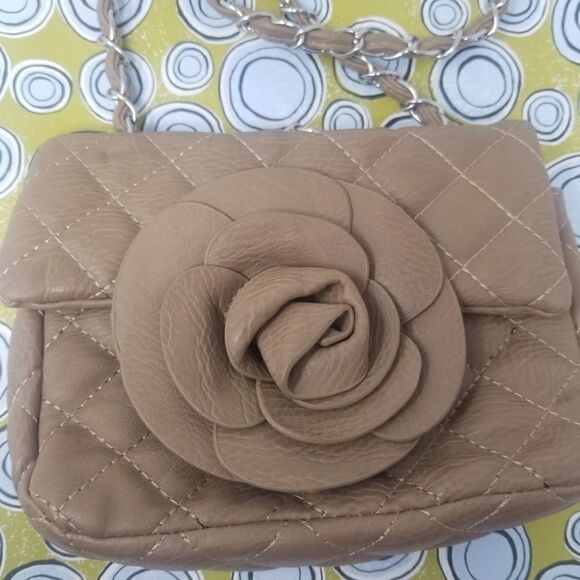 Faux Leather Dark Tan Rose Crossbody Bag - Picture 5 of 13